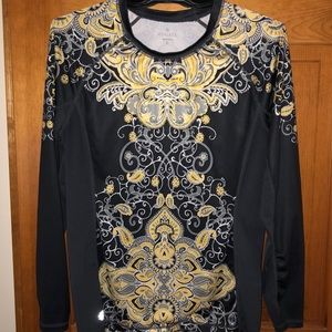 Athleta Long Sleeve Black Print Top Medium